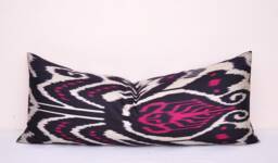 Red Black Ikat Lumbar Pillow Cover, Long Body - thumbnail 1