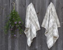 Natural Checkered Linen Bath Towel