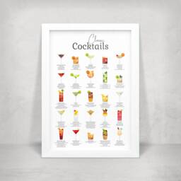 Classic Cocktail Metal Home Bar Sign Print On White. 25 Popular Cocktails Printed Onto Gloss Wall Art. Framed & Floating Mounts - thumbnail 1