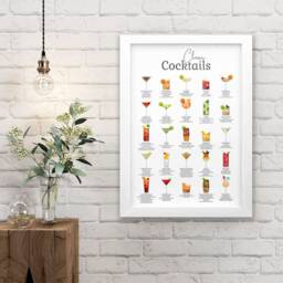Classic Cocktail Metal Home Bar Sign Print On White. 25 Popular Cocktails Printed Onto Gloss Wall Art. Framed & Floating Mounts - thumbnail 2