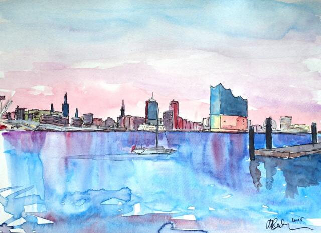 Hamburg Skyline With Elbe Philharmonic Hall At Dusk Painting & Fine Art Print - image 1