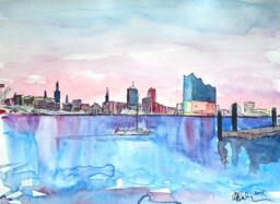 Hamburg Skyline With Elbe Philharmonic Hall At Dusk Painting & Fine Art Print - thumbnail 1