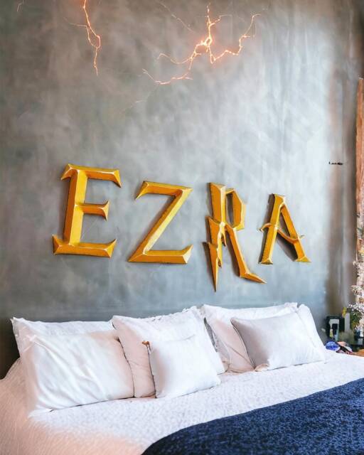 Prismatic Wall Letters Wizard Academy Art, 3D Lightning Letters, Nursery Room Decor, Baby Name Sign Gold - image 1