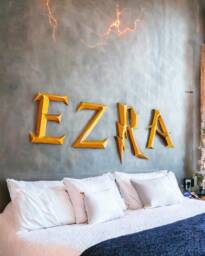 Prismatic Wall Letters Wizard Academy Art, 3D Lightning Letters, Nursery Room Decor, Baby Name Sign Gold - thumbnail 1