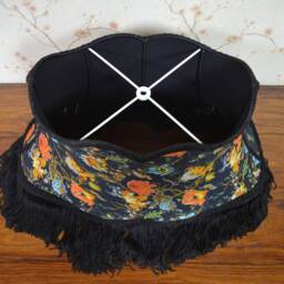 Hand-stitched Floral Lampshade Black Linen Fabric With Fringe - thumbnail 2