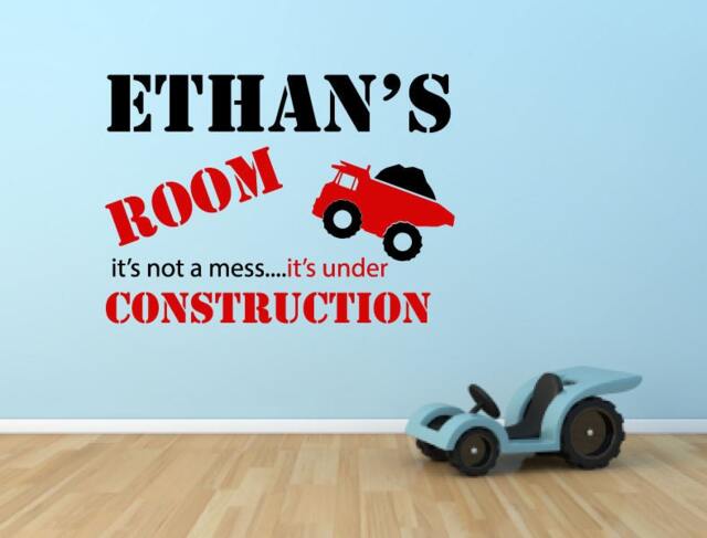 Personalised Under Construction Wall Decal Sticker Boys Bedroom Nursery Truck Gift Idea - image 1