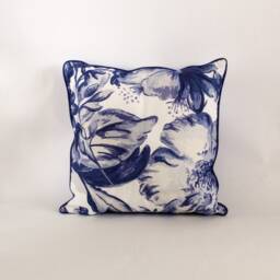 Blue & White Floral Scatter Cushion - 45cm X Cotton - thumbnail 2