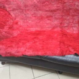 Real Rabbit Fur Blanket Throw Red, Home Warmer - thumbnail 4