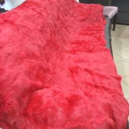 Real Rabbit Fur Blanket Throw Red, Home Warmer - thumbnail 2