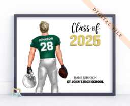 Personalized Football Graduation Print American Footballer Illustration - Digital Jpg File - thumbnail 1