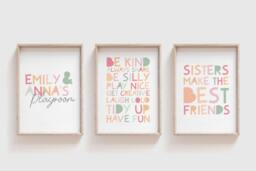 Set Of 3 Playroom Prints, Sister Girls Nursery Wall Art, Bedroom Decor - thumbnail 1
