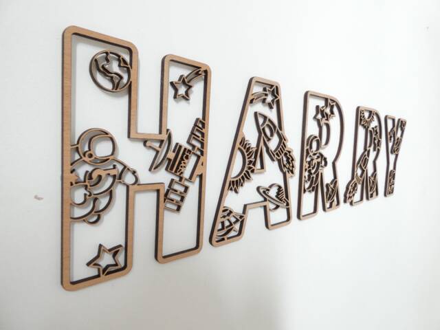 Space Themed Wooden Letters - Astrology Theme Name Decoration Personalised Sign Children's Bedroom Playroom Wall Art Rocket Stars - image 1