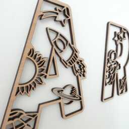 Space Themed Wooden Letters - Astrology Theme Name Decoration Personalised Sign Children's Bedroom Playroom Wall Art Rocket Stars - thumbnail 2