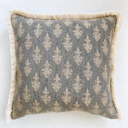 Blue Striped Pillow Cover Linen Jute With Fringe, Coastal Decor - thumbnail 4