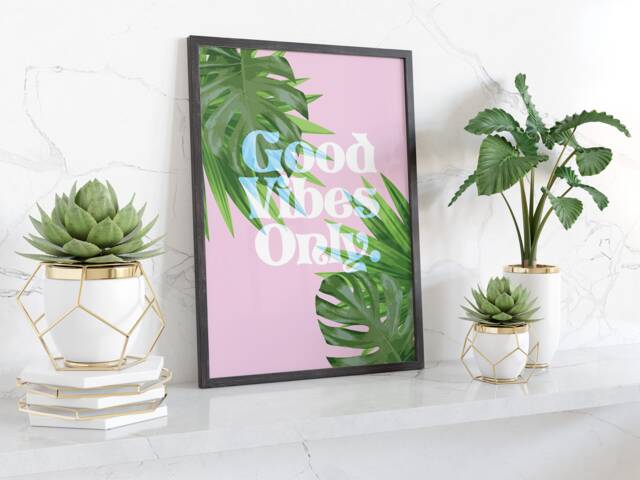 Good Vibes Only Leaf Wall Art Print Botanical Typography Poster Modern Home Decor Framed Or Unframed Gift For Living Room Office - image 1