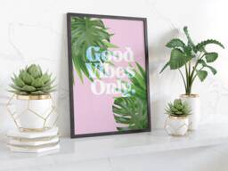 Good Vibes Only Leaf Wall Art Print Botanical Typography Poster Modern Home Decor Framed Or Unframed Gift For Living Room Office - thumbnail 1