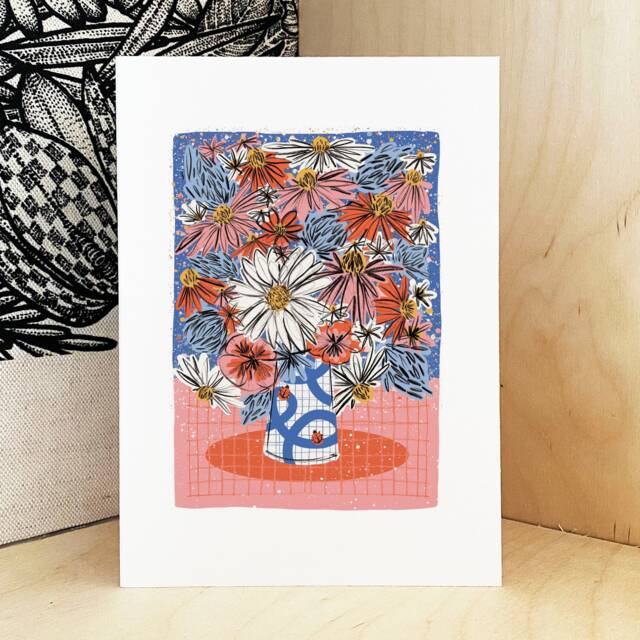 Vibrant Still Life Vase Print A3/Floral Wall Art Colourful - image 1