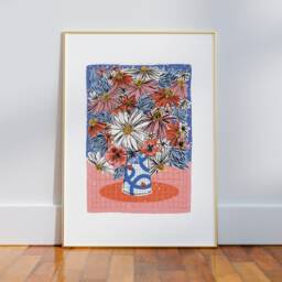 Vibrant Still Life Vase Print A3/Floral Wall Art Colourful - thumbnail 3