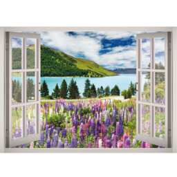 Lavender Fields Landscape Wall Decal - Mountain Scene Art Sticker 3D Window Nature Frame Decor - thumbnail 2
