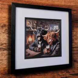 Highland Cow Pub Print Scottish Wall Art in Black Frame - 12x12 - thumbnail 2
