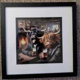 Highland Cow Pub Print Scottish Wall Art in Black Frame - 12x12 - thumbnail 3