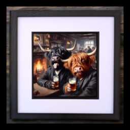 Highland Cow Pub Print Scottish Wall Art in Black Frame - 12x12 - thumbnail 1