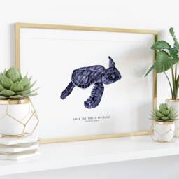 Green Sea Turtle Hatchling Art Print - Chelonia Mydas Watercolor Wall Nursery D??cor Living, Bathroom Kid's Room Poster Gifts - thumbnail 3