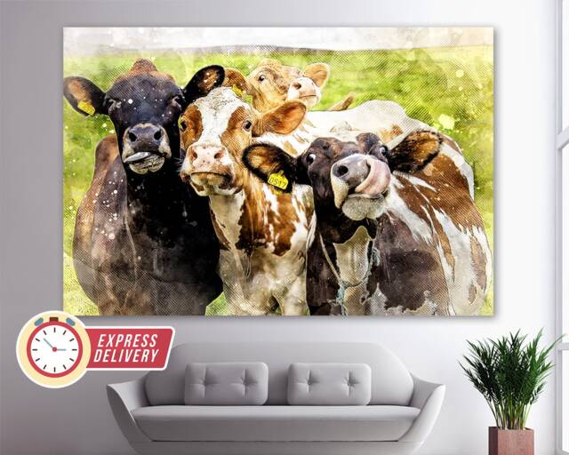 Abstract Cows Canvas Print, Paintings, Cute Art, Cow Photo, Farm Wall Art - image 1