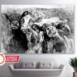 Abstract Cows Canvas Print, Paintings, Cute Art, Cow Photo, Farm Wall Art - thumbnail 2