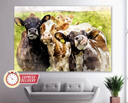 Abstract Cows Canvas Print, Paintings, Cute Art, Cow Photo, Farm Wall Art - thumbnail 1