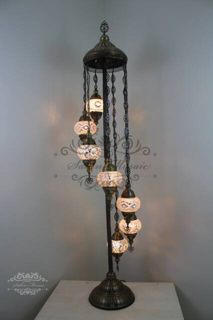 7 Ball Turkish Mosaic Floor Lamp With Large Globes, Lambader - image 1
