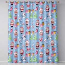 Cute Santa Snowman Gifts Candy Cane Sky Blue Background Seamless Pattern Readymade Eyelet Ring Top Thermal 100% Blackout Curtains - thumbnail 2