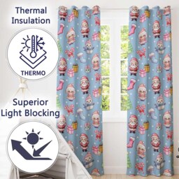 Cute Santa Snowman Gifts Candy Cane Sky Blue Background Seamless Pattern Readymade Eyelet Ring Top Thermal 100% Blackout Curtains - thumbnail 3