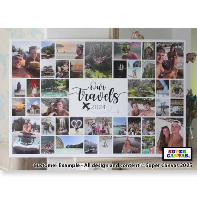 Family Holiday Travel Wedding Custom Quote Personalised 40 Picture Photo Board Collage Wall Art Framed Canvas Print Christmas Gift - image 1