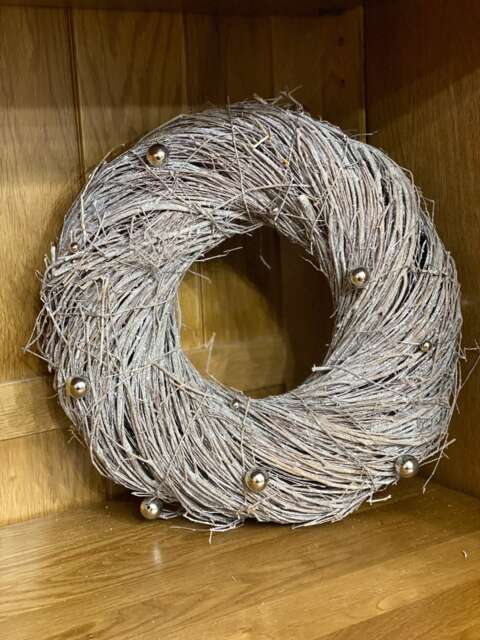 Christmas Door Wreath, Wood, Twine, Natural Materials, Added Silver Sparkle/Glitter - image 1