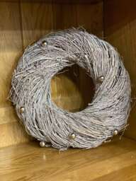 Christmas Door Wreath, Wood, Twine, Natural Materials, Added Silver Sparkle/Glitter - thumbnail 1