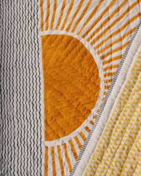 Handmade Queen Quilt Reversible Block-Printed Cotton Sun & Starry Night Bedspread