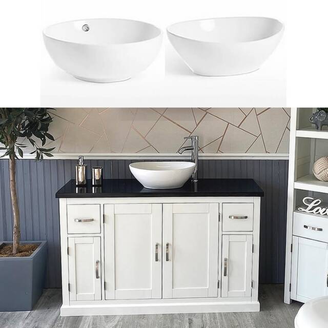 Off White Painted Bathroom Vanity Unit 123cm Wide With Black Quartz Top & Ceramic Basin Set 402Pbqcbcx1 - image 1