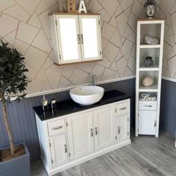 Off White Painted Bathroom Vanity Unit 123cm Wide With Black Quartz Top & Ceramic Basin Set 402Pbqcbcx1 - thumbnail 3