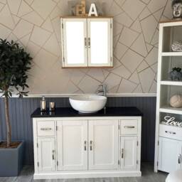 Off White Painted Bathroom Vanity Unit 123cm Wide With Black Quartz Top & Ceramic Basin Set 402Pbqcbcx1 - thumbnail 2