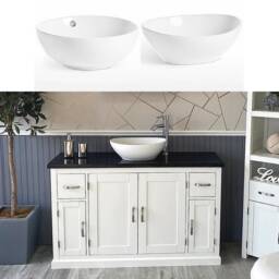 Off White Painted Bathroom Vanity Unit 123cm Wide With Black Quartz Top & Ceramic Basin Set 402Pbqcbcx1 - thumbnail 1