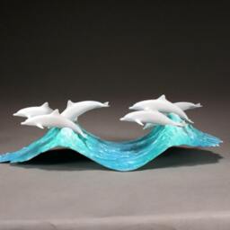 Dolphin School By John Perry On Blue Waves 15In Long Pellucida Sculpture Figurine - thumbnail 2