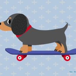 Sausage Dog On A Skateboard, Cute Dachshund Digital Wall Art, Children's Bedroom Decor, Animal Illustration, Printable Nursery Decor - thumbnail 2