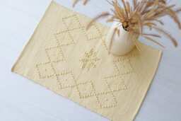 Mini Handwoven Yellow Rug, Bath Mat, Shower Entry Bedside Kitchen Gift For Her, Mini-Tapis, Mini-Teppich - thumbnail 1