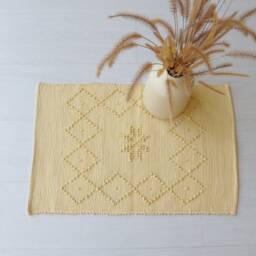 Mini Handwoven Yellow Rug, Bath Mat, Shower Entry Bedside Kitchen Gift For Her, Mini-Tapis, Mini-Teppich - thumbnail 2