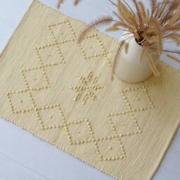 Mini Handwoven Yellow Rug, Bath Mat, Shower Entry Bedside Kitchen Gift For Her, Mini-Tapis, Mini-Teppich - thumbnail 3
