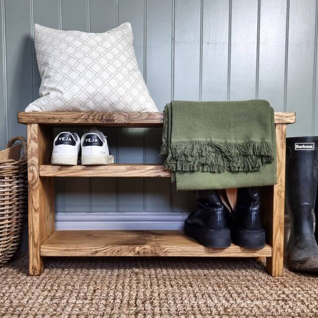 Hand Crafted Rustic Reclaimed Wooden Shoe Bench/Rack Storage Hallway - image 1