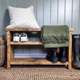 Hand Crafted Rustic Reclaimed Wooden Shoe Bench/Rack Storage Hallway
