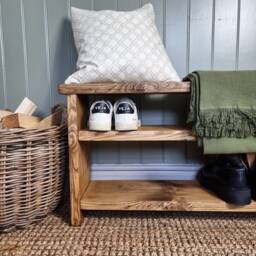 Hand Crafted Rustic Reclaimed Wooden Shoe Bench/Rack Storage Hallway - thumbnail 3