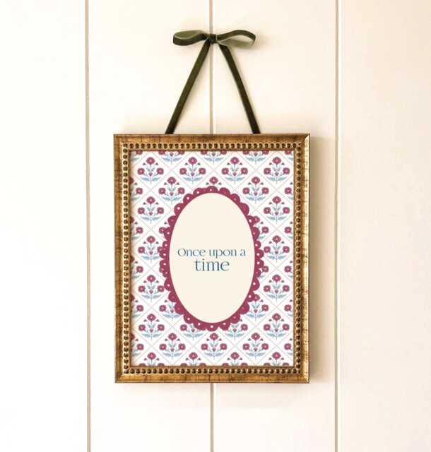 Once Upon A Time Nursery Print, Floral Block Print Wall Art, Storybook Quote Poster, Traditional Decor, New Baby Gift - image 1
